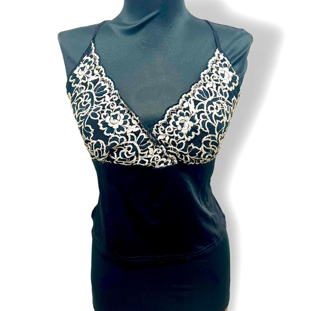 Vintage 90’s Moda International embroidered cami in white and black sz L
